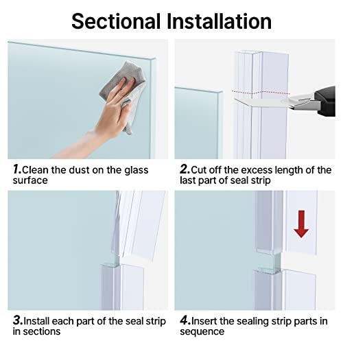 AmazerBath 5 PCS Shower Door Side Seal Strip for 3/8 Inch Glass - 15.75 Inches x 5, 5 Sections Segmented Shower Installation Kit, Frameless Glass Door Seal Strip - style: Side Seal 3/8