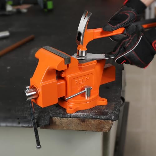 PONY Heavy Duty Bench Vise, 5-inch Jaw Width 4-inch Opening, Swivel Base With Anvil, Utility Combination Pipe Home Vise for Woodworking, One-Pair Jaw Pad Included - style: 4-inch Jaw Opening