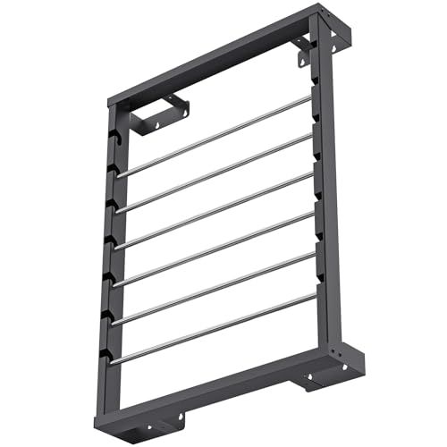 SELEWARE Heavy Duty Wall-Mounted Wire Spool Rack – Cable Reel Holder and Dispenser with 6 Adjustable Stainless Steel Rods for Industrial, Electrical, and Retail Storage and Display (Black) - color: C: Black Wall Mounted Wire Spool Rack (6 Rods)