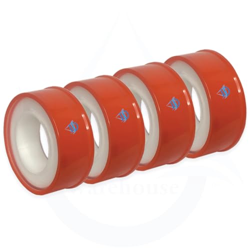 Teflon Tape (PTFE), .63 Inch (W) X 590 Inches (L) Plumbers Tape For A Secure Thread Seal, Four Rolls, Use On Plumbing Fittings, PVC Pipe, Hose Connections, Shower and Bath Fixtures and So Much More!