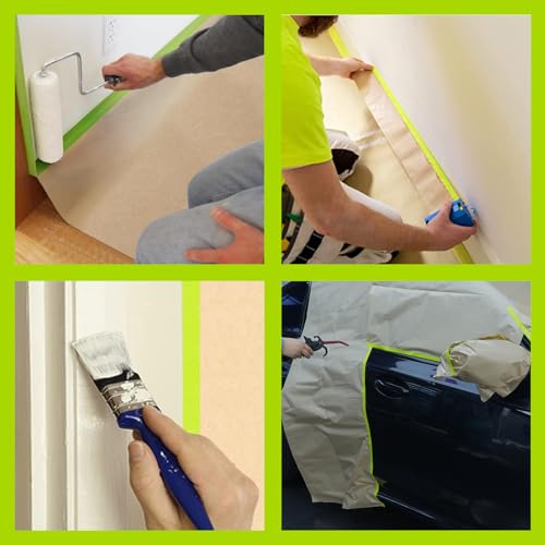 ADHES Pre-Taped Masking Paper for Painting, 3 Rolls 12 Inch x 50 Feet Tape and Drape Painters Paper Roll with Masking Tape, Automotive Paint Masking Paper for Cars, Walls, Floors, Furniture Protection - size: 12 Inch X 50 Feet