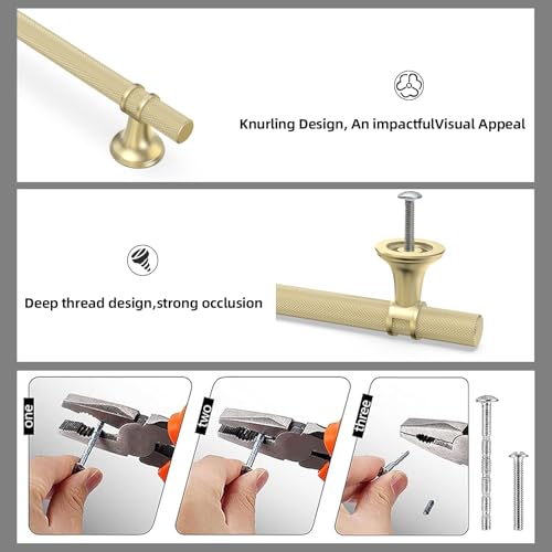 10 Pack 3 Inch Cabinet Pulls knurled Brushed Gold Kitchen Cabinet Handles Aluminum and Zinc Alloy Drawer Pulls Solid Cabinet Hardware - color: Brushed Gold Knurled, size: 3'' Hole Center(76mm)