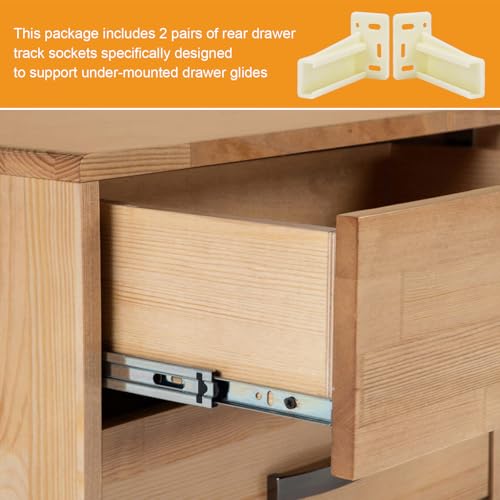 2 Pair Drawer Backplate Cabinet Rails Bracket KT HR9000RL Rear Drawer Track Socket, Drawer Slides Sockets Set, Plastic Mounting Back Plates Brackets with Screws