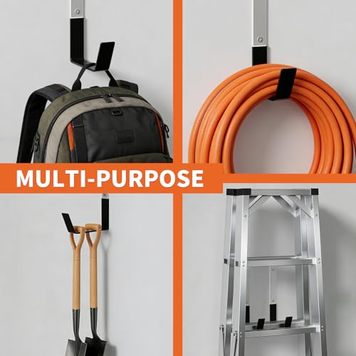 GeeWatom Heavy Duty Steel Garage Hooks,Garage Storage Utility Hooks,Anti-Slip Garage Hooks,Garage Garden Tool Organizer,Steel Wall Mount Hooks, Garden Hose Hanger, Black J Hooks (Large-2PC) - size: Large-2PC