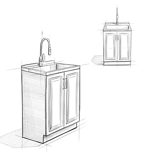 SIMPLIHOME Darwin All-in-One 28 inch Wide Utility Sink and Laundry Cabinet in Pure White Finish, Transitional Stainless Steel Sink Cabinet for Laundry Rooms with High-Arch Pull-Out Faucet and Storage - size: 28 Inch, style: Stainless Steel Sink