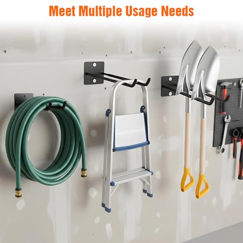 14 Inches Extra Large Garage Hooks, 4 Pack Heavy Duty Tool Organizer Wall Mount Hangers, Long Utility Storage Hooks for Car Tires, Chairs, Ladders, Ropes, Garden Tools, Power Tools