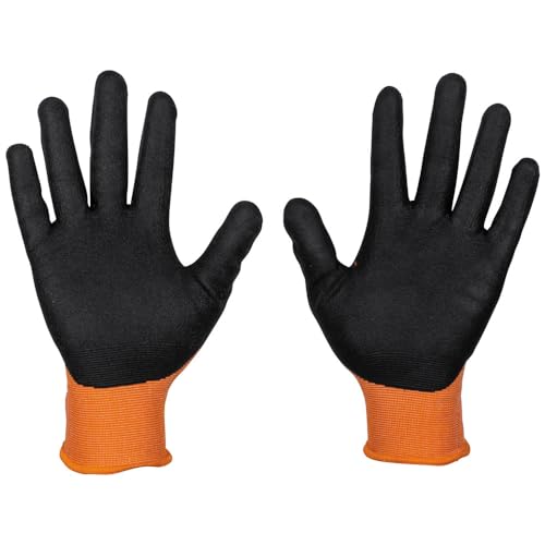 KLEIN TOOLS 60580 Work Gloves, Knit Dipped Cut Resistant ANSI A1 Nitrile Coated Gloves, Nylon-Spandex, Touchscreen Capable, Medium, 2-Pair - size: Medium, style: 2-pair Pack
