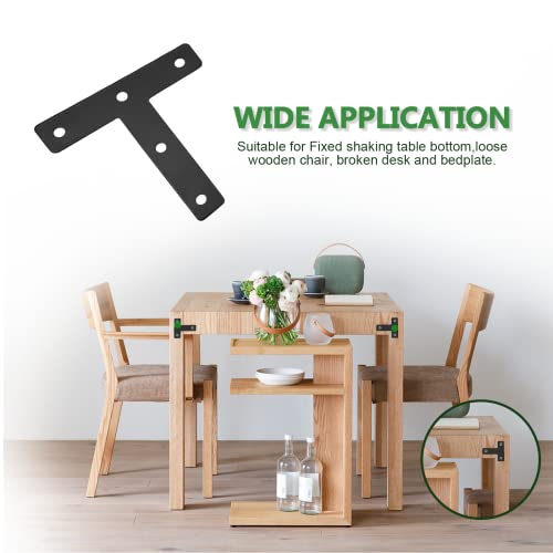 Uenhoy 10 Pcs T Shape Flat Mending Plates 80mm x 80mm (3.15" x 3.15") T Corner Braces T Bracket Connector Fixing Repair Plates for Furniture, Black - size: 80x80mm/3.15"x3.15", style: T Shape