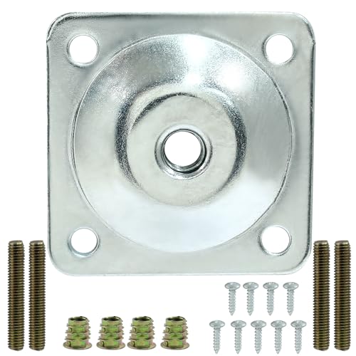12 Degree Angled Leg Mounting Plates Kit, M8 Thread Furniture Sofa Legs Attachment Plates T-Plate for Repairing Damaged Sofa Couch Seats, with Hanger Bolts, Screws (Silver, Set of 4) - color: Silver, size: 5/16" (M8) -12 Degree
