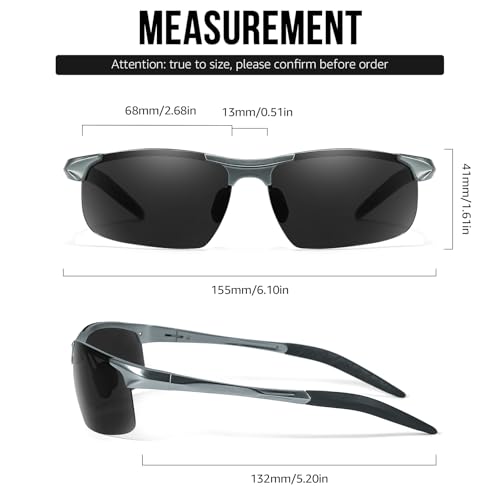 TJUTR Mens Photochromic Sunglasses Day & Night Driving Z87 Sun Glasses Polarized UV400 Protection Safety Glasses - color: C Gun Frame/Grey Polarized Lens