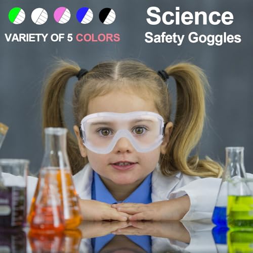 Kids Safety Goggles, Kids Lab Goggles,Soft silicone nose cushion and adjustable headband - color: 4 Pack Clear-multicolor