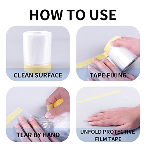 TAPEBEAR Pre-Taped Masking Film, Tape and Drape, Plastic Sheeting Roll, Automotive Painters Masking Tape Film, Plastic Sheeting Cover for Appliance and Furniture, 22inch X 30yard, 3Rolls - size: 550mm x 27m