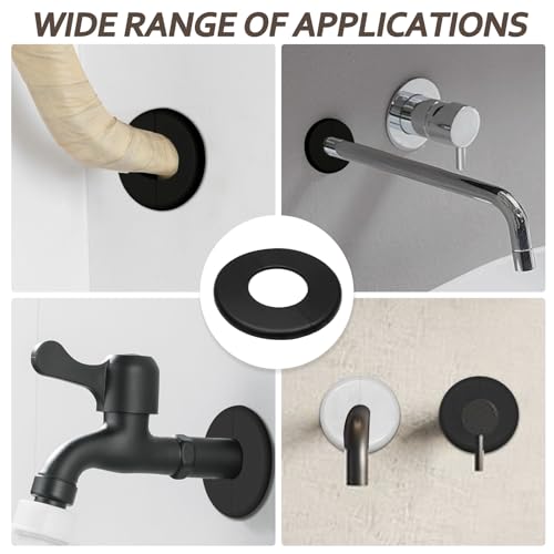 2 Pcs Wall Split Flange, Self-Adhesive Plumbing Cover Plates for Faucet, Kitchen, Toilet Decorative - Fits 51mm Pipes, Black
