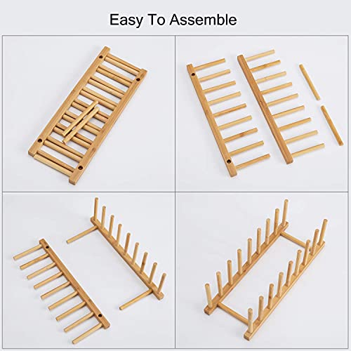 HBlife 2pcs Bamboo Dish Plate Bowl Cup Book Pot Lid Cutting Board Drying Rack Stand Drainer Storage Holder Organizer Kitchen Cabinet(Keep Dry) - color: Bamboo 8 Slots 2pcs