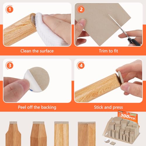 Felt Furniture Pads 300 Pieces, Furniture Pads for Hardwood Floors, Floor Protectors for Furniture Legs, Felt Pads for Furniture Beige - size: 300pcs Beige New