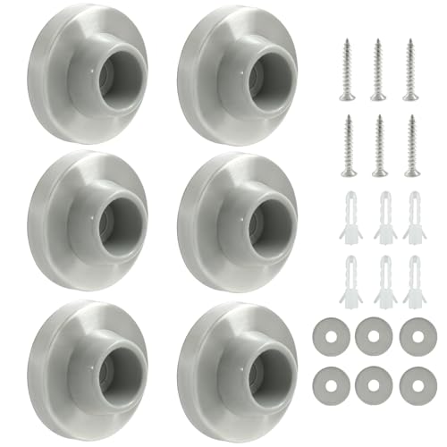 Concave Wall Door Bumper Stop Brushed Satin Nickel, 6 Pcs Stainless Steel Door Stoppers Wall Protector Door Stops, Round Rubber Door Knob Stoppers Wall Protector