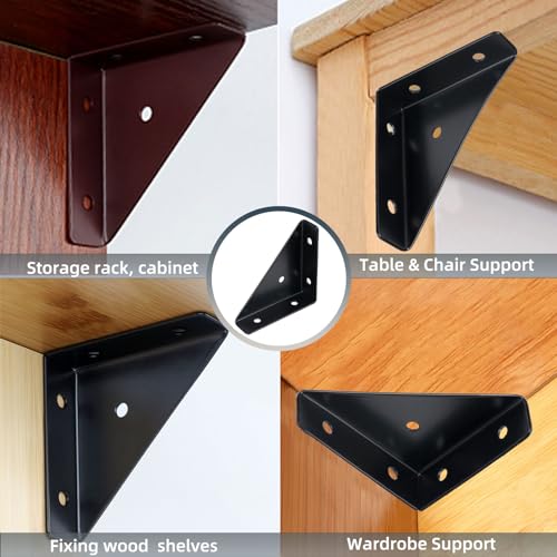 2-9/16" Corner Brace L Bracket for Wood – 10 Pack Solid Steel Triangle Bracket with Screws for Bookshelf/ Table/ Desk & Bed Frame Stabilization Repair – Easy DIY Fix for Shaky Furniture