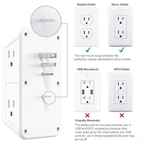 Wall Outlet Extender with Night Light, Power Plug Adapter 6 Outlet Extender with 4 USB Charging Ports 1050J Power Strip Multi Plug Adapter Spaced for Home Travel Office (2U2C) - color: White-1Pcs