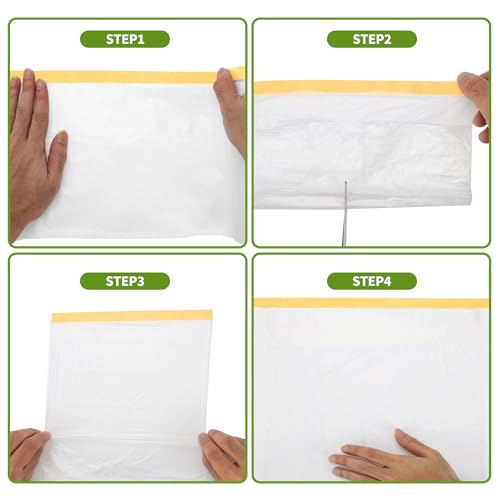Pre-Taped Masking Film Plastic Cover PE Film Masking Paper 1 Pc 2200x30cm / 72.18ftx11.81" White Yellow