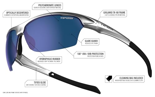 Tifosi Intense Sport Sunglasses Men & Women - Ideal For Golf, Pickleball, Running & Tennis. Vented Lenses Prevent Fogging - color: Gloss Black W/Smoke Lens Silver Mirror