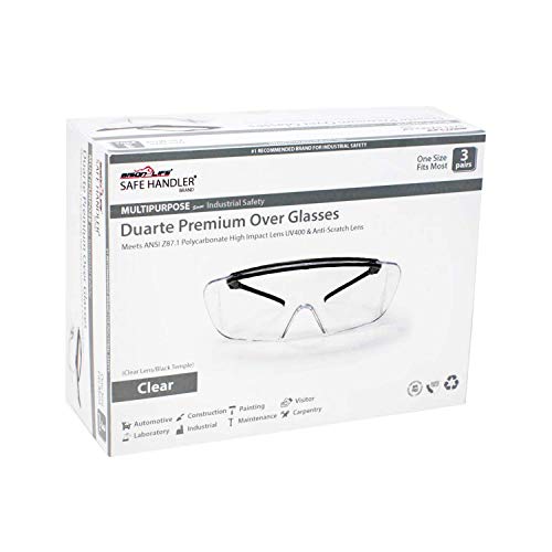 SAFE HANDLER Duarte Premium Over Glasses 3 PAIRS | ANSI Z87.1, Impact Resistant Polycarbonate Lens, UV400, Anti-Fog & Anti-Scratch, Box of 3 - style: 3 Pairs