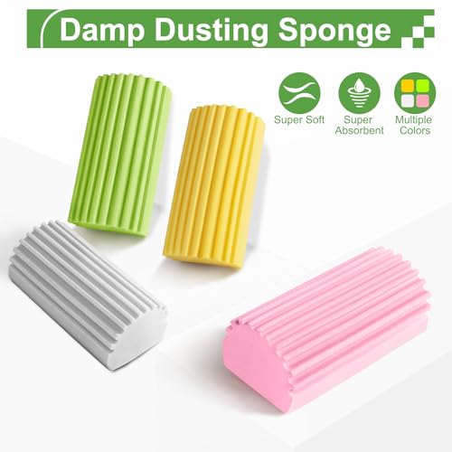 Jeymei 4-Pack Damp Clean Duster Sponge,Gray Damp Dusting Sponge,Duster Baseboard Cleaner Sponge with Ridges,Reusable Wet Duster Sponge,Household Cleaning Sponges for Blinds,Window Track Grooves - color: Gray, size: 4
