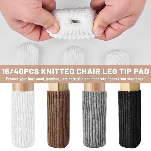 40 PCS White Furniture Leg Socks - Knitted Chair Leg Floor Protectors for Hardwood Floors - Fits Round and Square Legs - High Elastic Bar Stool Chair Leg Covers Furniture Caps Set for All Shapes - size: 40 Pcs White