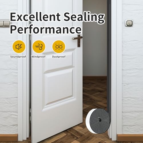 Weather Stripping,Front Door Insulation,Strong Adhesive, Lightproof, Soundproof Foam,Door Seal Strip for Door Frame,Window Frame,Sliding Door (Black,1 in x 1 in x 13Ft) - size: 1 In x 1 In x 13Ft