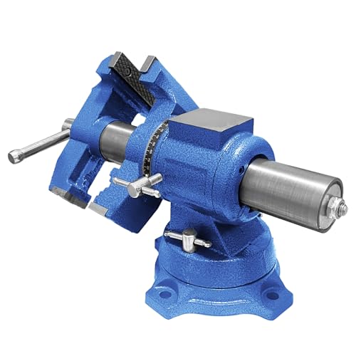 Heavy Duty Bench Vise, 4 Inch Jaw Width and Opening, 360° Swivel Base with Anvil, Multipurpose Clamp & Combination Pipe Vise for Woodworking, Metalworking, Conduit Work