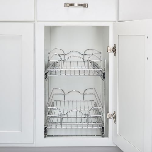 Rev-A-Shelf 2-Tier Kitchen Cabinet Pullout Shelf and Drawer Organizer Slide Out Pantry Storage Basket in Multiple Sizes, 9 x 22 In, 5WB2-0922CR-1 - size: 9" W X 22"d, style: Two Tier