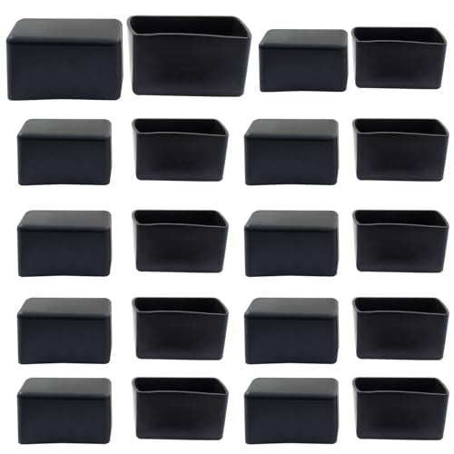 20Pcs Rectangle Furniture Leg Caps 1" x 1-3/4" (25 x 45mm) - Black Rubber Chair Leg Caps Covers Floor Protectors for Chair, Table - size: 25×45mm