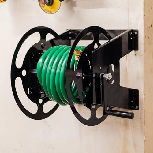 Dumble RV Extension Cord Reel Stand - 50-100ft Black Steel RV Electrical Cord Roll Up or Camper Hose Organizer Spool