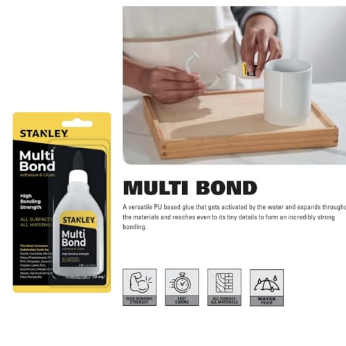 Stanley Multi Bond Polyurethane Adhesive Glue - 1 x 2.36 fl.oz-Fast Curing for Woodworking, Plastic, Wood, Metal Crafts and Hobby, Clear, 2.36 fl.oz.- 1 Pack - size: 1 Pack