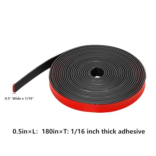 Adhesive Solid Rubber Strips - 1/2" Wide x 1/16" Thick x 180" Long, Black Neoprene Rubber Gasket Strip Roll for DIY Seal, Weather Striping,Liner,Cushion & Craft - size: 0.5" W X 180" L, style: 1/16" Thick Adhesive