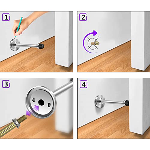 Door Stop, 5 Inch Long Door Stopper, Brushed Satin Door Holder, Solid Rigid, Heavy Duty Stainless Steel Doorstops, Wall Mounted Door Stopper Wall Protector, Silver - size: 5 Inch x 1 Pack