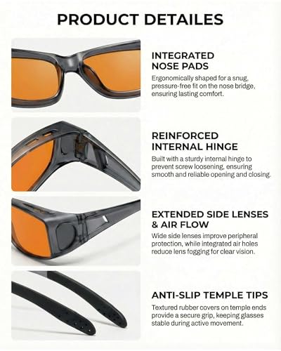 Blue Light Blocking Glasses Wear Over Prescription to Reduce Eye Strain, Lightweight Wraparound Design, Amber-Tint Lenses Block UV400 & 380-500nm Rays, Enhancing Gaming Focus, Better Sleep - color: A02 Grey Frame / Orange Lens