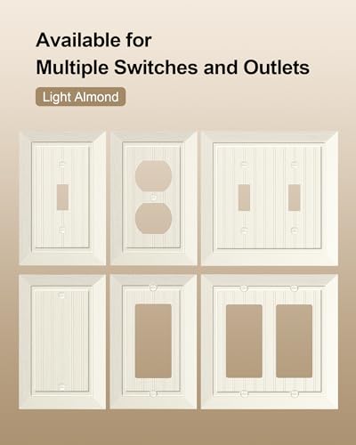 2-Pack Classic Beadboard Single Blank Wall Plate, Unbreakable Polycarbonate Wall Plate Cover, Light Almond 1 Gang Wall Plate for Unused Outlets/Switches - color: Light Almond, size: 1 Blank 2PK