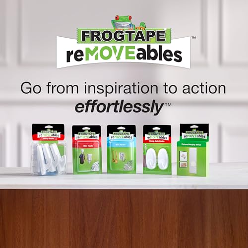 FrogTape reMOVEables Medium Picture Hanging Strips- 12 Pairs - 12lbs per 4 Pairs - Damage-Free Removeable Adhesive Wall Strips Picture Hangers for Mounting Frames, Canvas, Home Décor White (24 Pieces) - size: 12 Pairs, style: Medium