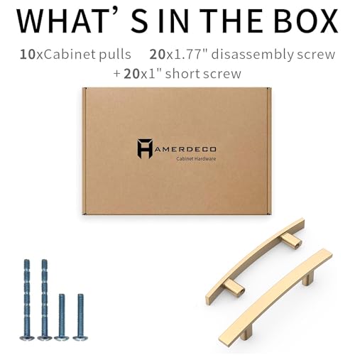 Amerdeco 10 Pack Brushed Brass Cabinet Pulls 3 Inch(76mm) Hole Center Gold Drawer Pulls Cabinet Hardware Kitchen Cabinet Handles for Bathroom ZH0003 - color: Brushed Brass, size: 3"/76MM Hole Center