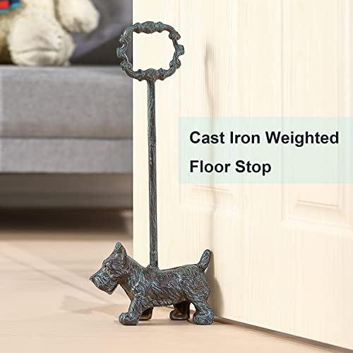 Cast Iron Door Stopper with Handle, 4.88 Lbs Heavy Duty Metal Dog Door Stop, Distressed Blue… - size: Distressed Blue - Scotty Dog
