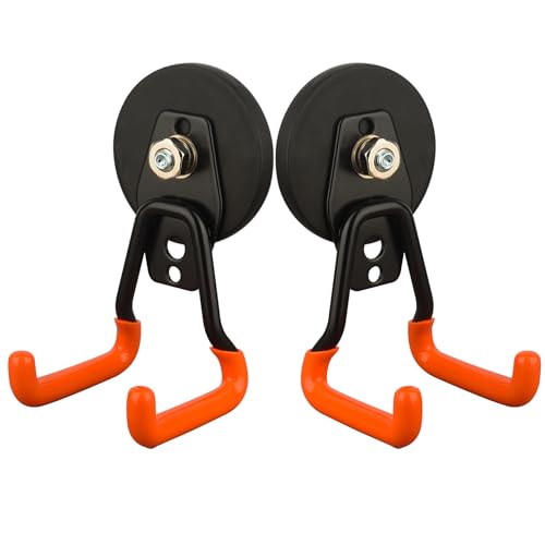 MUTUACTOR Updated Strong Magnetic Hooks Heavy Duty,20lbs Anti-Scratch Powerful Garage Magnet Hook,2PCS Anti-Slip Magnetic Tool Hooks for Organizing Cordless Impact Drivers Garden Shovel Tool Box - style: Updated 2.6in Magnet M Red Hooks 2PCS
