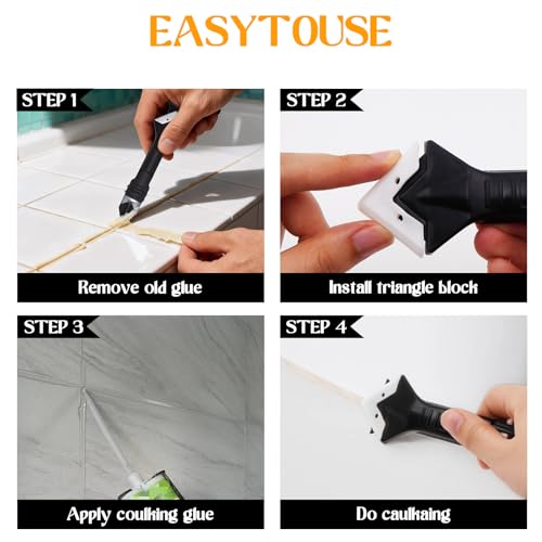 3-in-1 Hand Tool Kit, Silicone Sealant Finisher & Grout Remover Scraper with Stainless Steel Head - Professional Caulk Guns Applicator for Bathroom, Kitchen, Window, Sink, Tile Joints