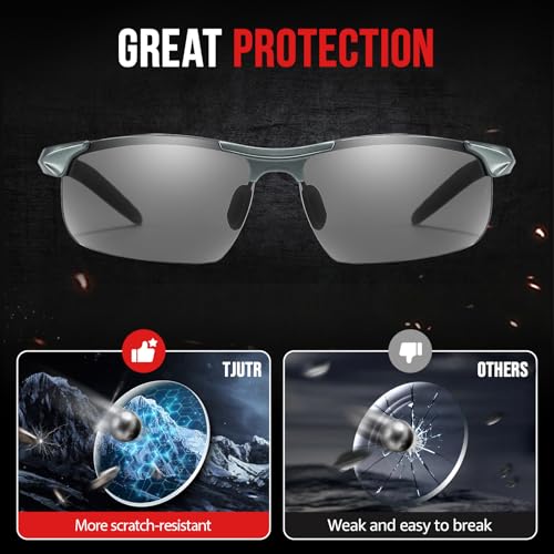 TJUTR Mens Photochromic Sunglasses Day & Night Driving Z87 Sun Glasses Polarized UV400 Protection Safety Glasses - color: B Gun/Z87 Photochromic Polarized Safety Lens