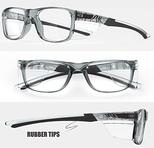 HTS HUNTERSKY TR90NZZ Safety Glasses with Side Shield Small Size Women Men ANSI Z87 Anti Fog Scratch Resistant Lab Pickleball - color: Gray/Clear