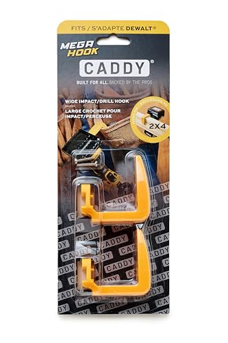 Caddy MEGA Hook - Wide Hooks for Impact Drill | Hang on 2x4, Tool Belt & Ladder - 2-Pack - style: Fits Dewalt
