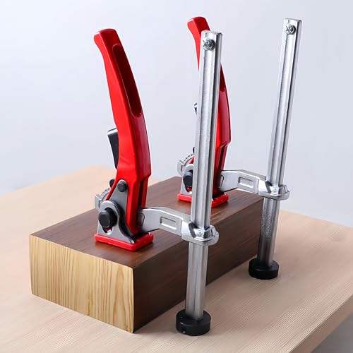 2 Pack Bench Dog Clamp, Quick Release Ratcheting Woodworking Bench Vise, Adjustable MFT Table Workbench Dog Hole Clamps 3/4 Inch Hold Down Clamp for Woodworking