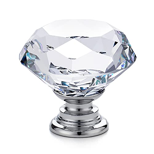 Ravinte 5 Pack Crystal Drawer Knobs - Glass Cabinet Knobs, Diamond Shaped, 30 mm with Silver Base - color: Silver