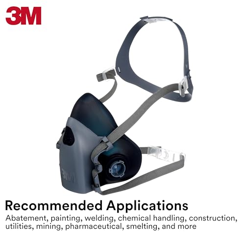 3M Reusable Respirator Half Facepiece 7501, NIOSH, 3M Cool Flow Valve, Dual Airline Supplied Air Compatible, Integrated Dropdown Suspension, Bayonet Connections, For Chemical Handling, Painting, Small - size: Small