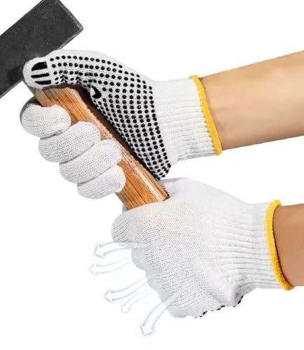 Safety Work Gloves with Anti-slip Dots 12 Pairs White Polyester Knitted Gloves for Garage Warehouse Industrial Gardening - color: Black