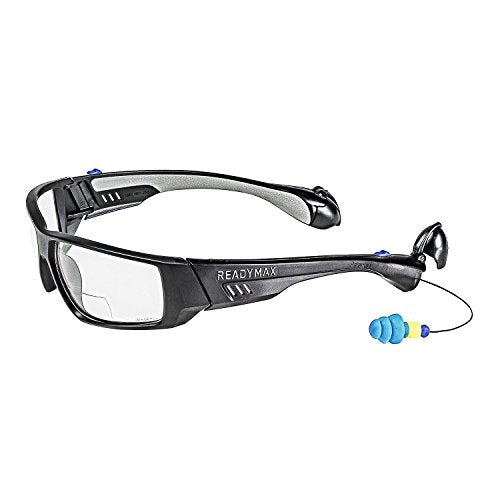 Safety Glasses with earplugs built-in 27db, anti-fog and scratch resistant lenses SoundShield® Pro Series - color: Black Frame/2.0 Bifocal Lens
